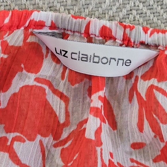 Liz Claiborne Tank Tunic Top Women's XL Red Floral Chiffon EUC LN Momcore - Picture 3 of 12